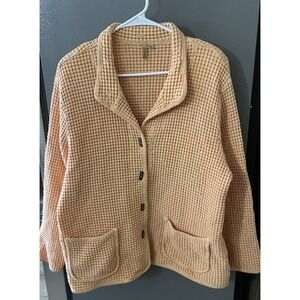Focus Women's XL Waffle Knit Orange Cardigan Preshrunk Cotton Artistic Boho